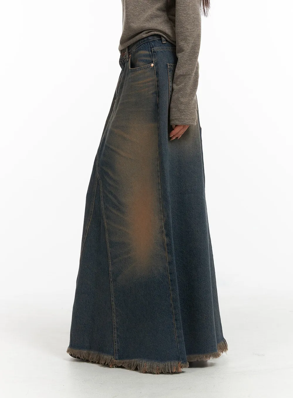 Washed Denim Maxi Skirt CJ418