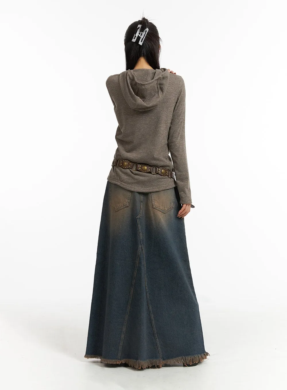 Washed Denim Maxi Skirt CJ418