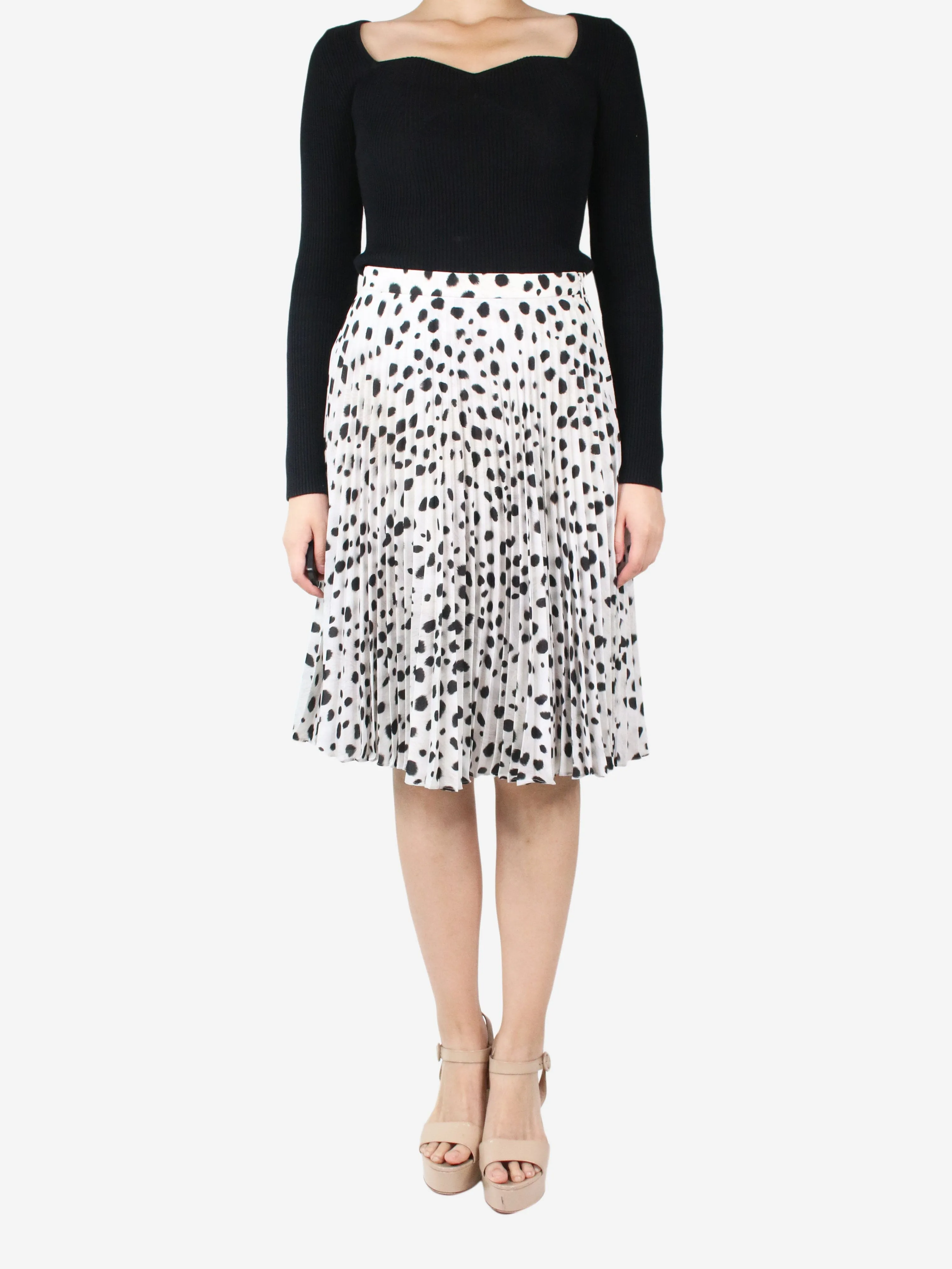 White Dalmatian pleated midi skirt - size UK 8