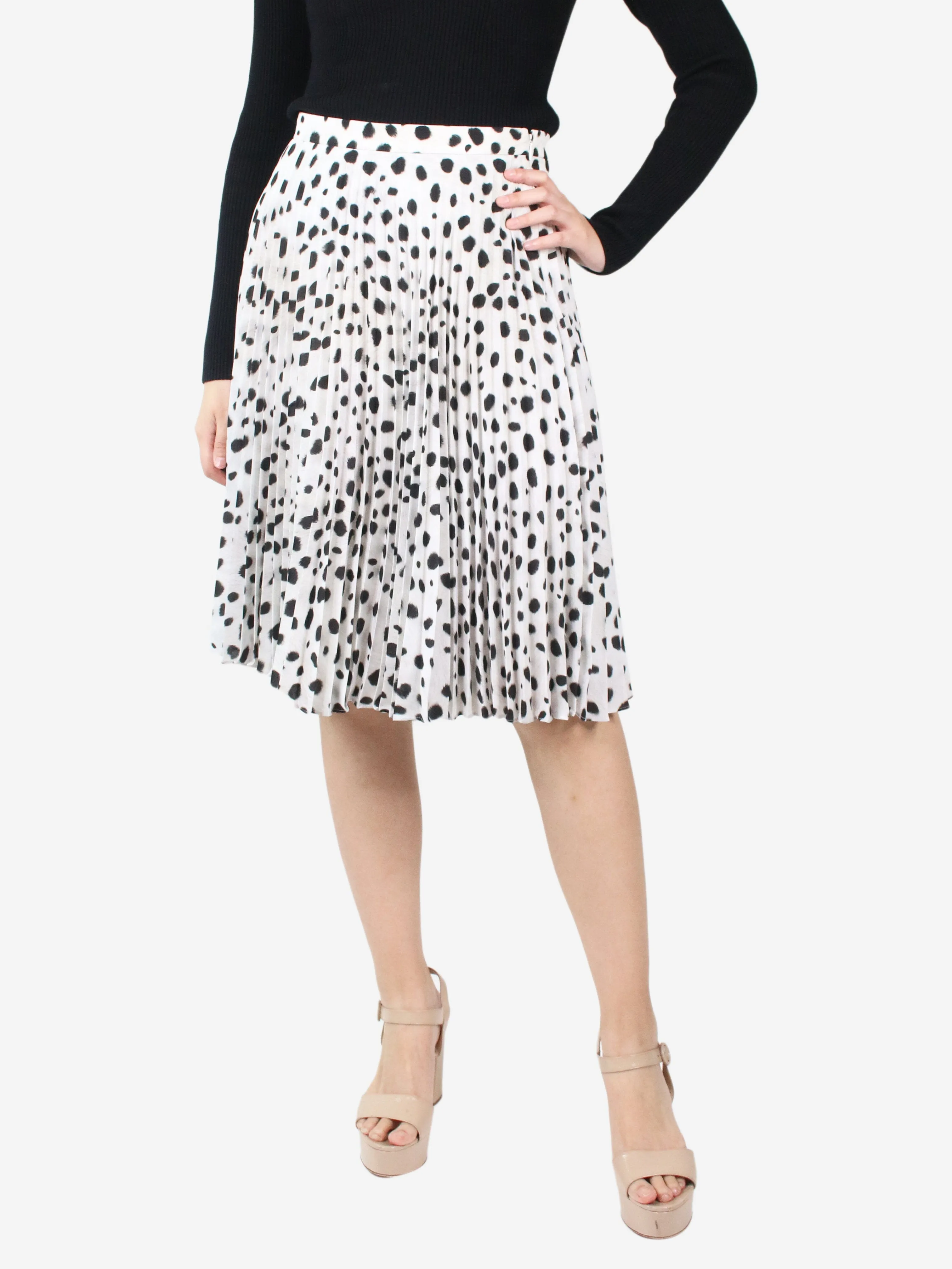 White Dalmatian pleated midi skirt - size UK 8