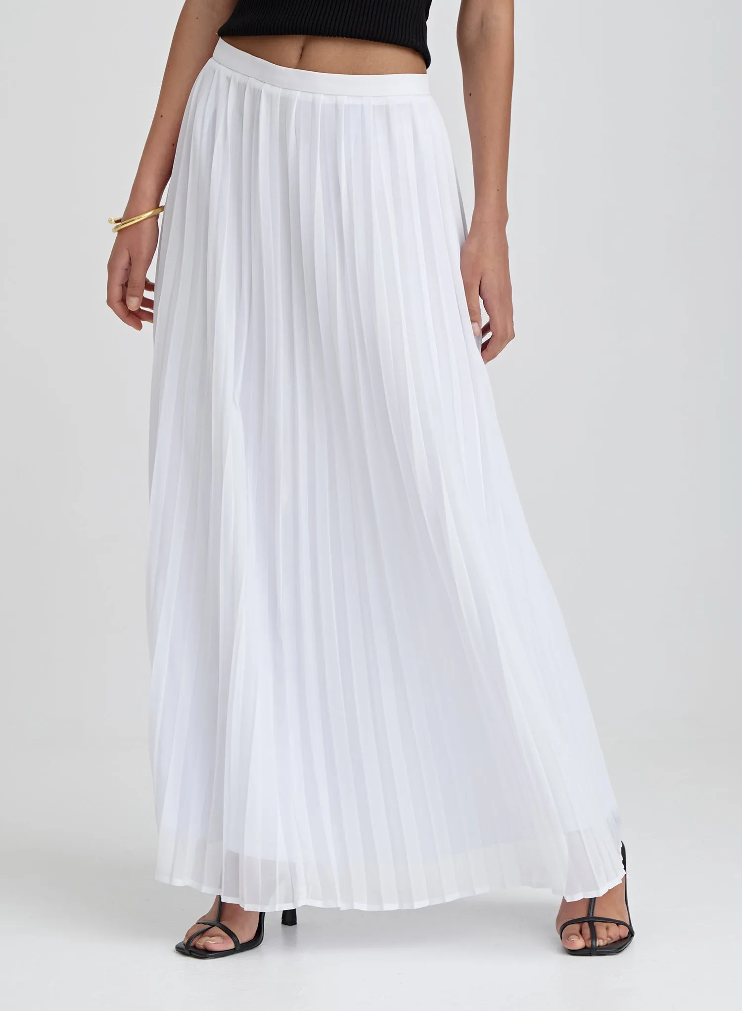 White Pleated Maxi Skirt- Hilda