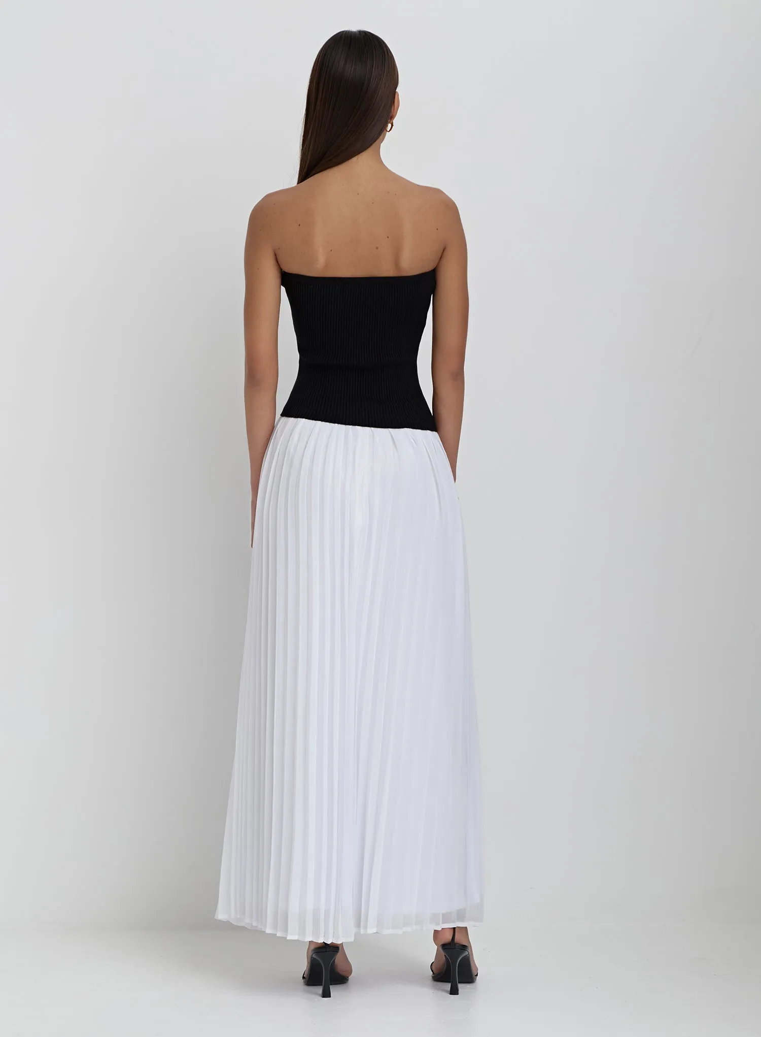 White Pleated Maxi Skirt- Hilda