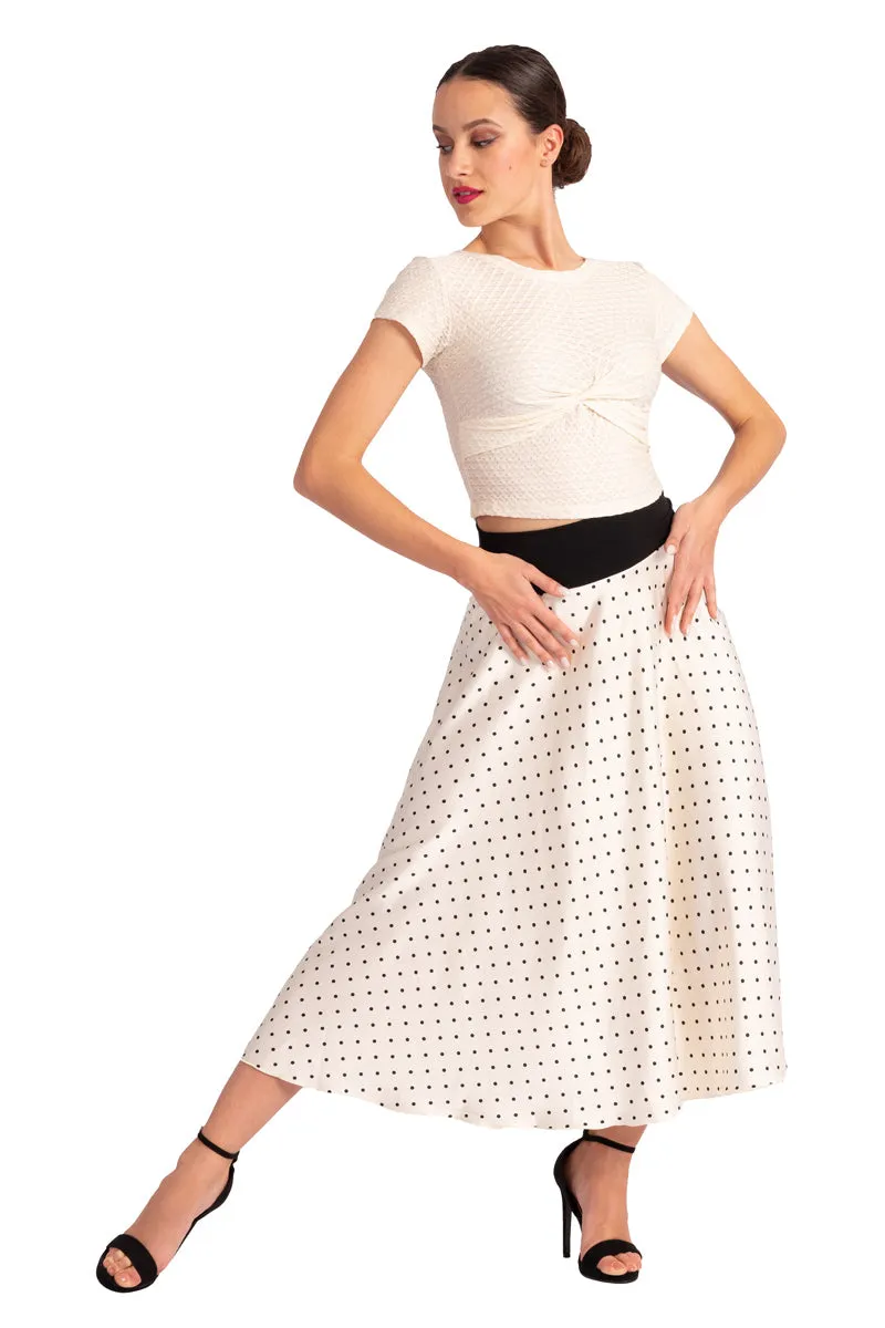 White Textured Monochrome Crop Top With Front Knot (L)