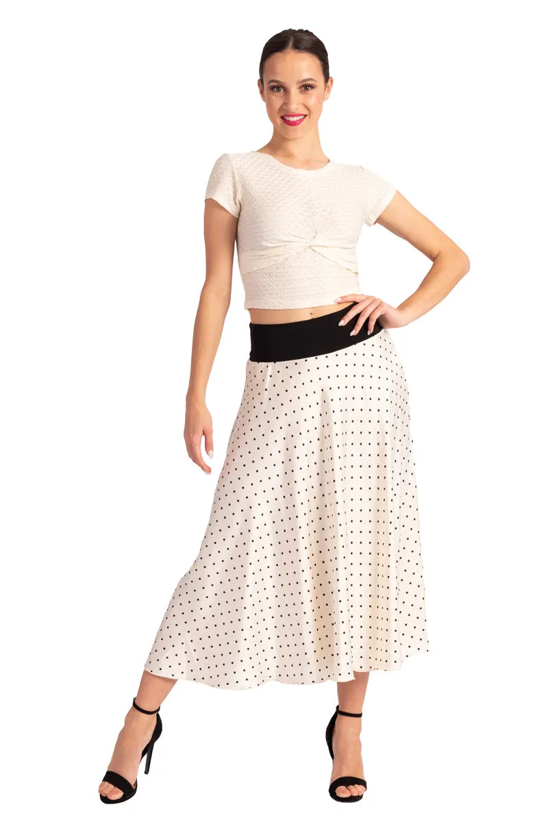 White Textured Monochrome Crop Top With Front Knot (L)