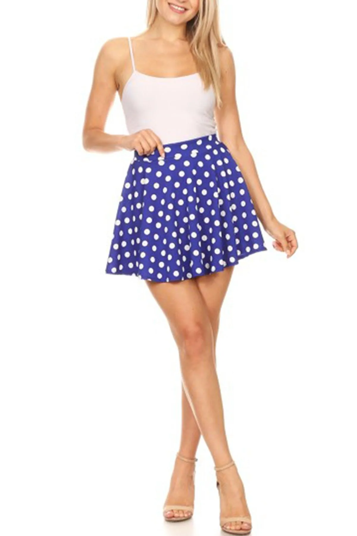 Women's Casual A-Line Pleated Polka Dot Printed Pull On Mini Skirt