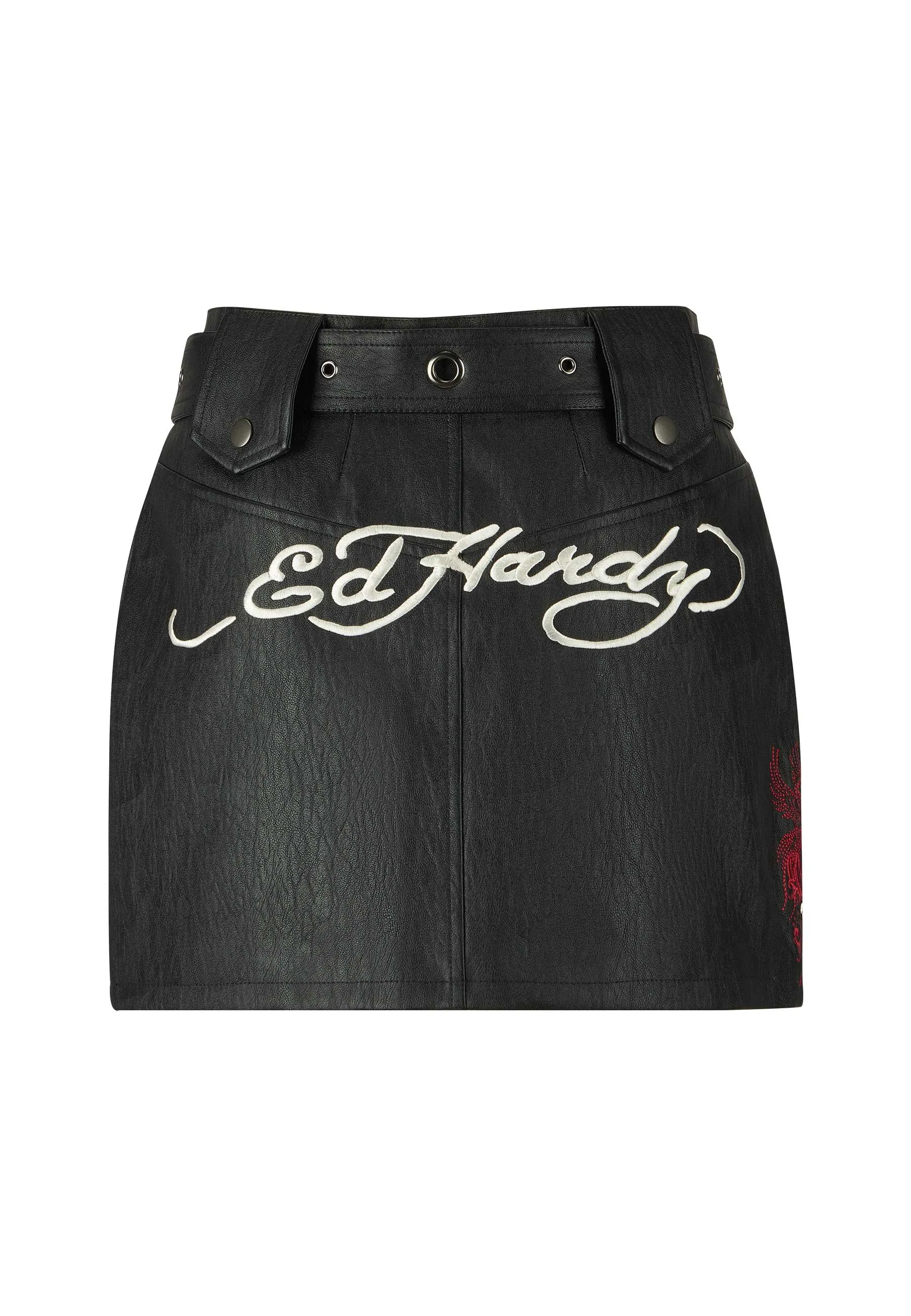 Womens Death Or Glory Vegan Leather Mini Skirt  - Black