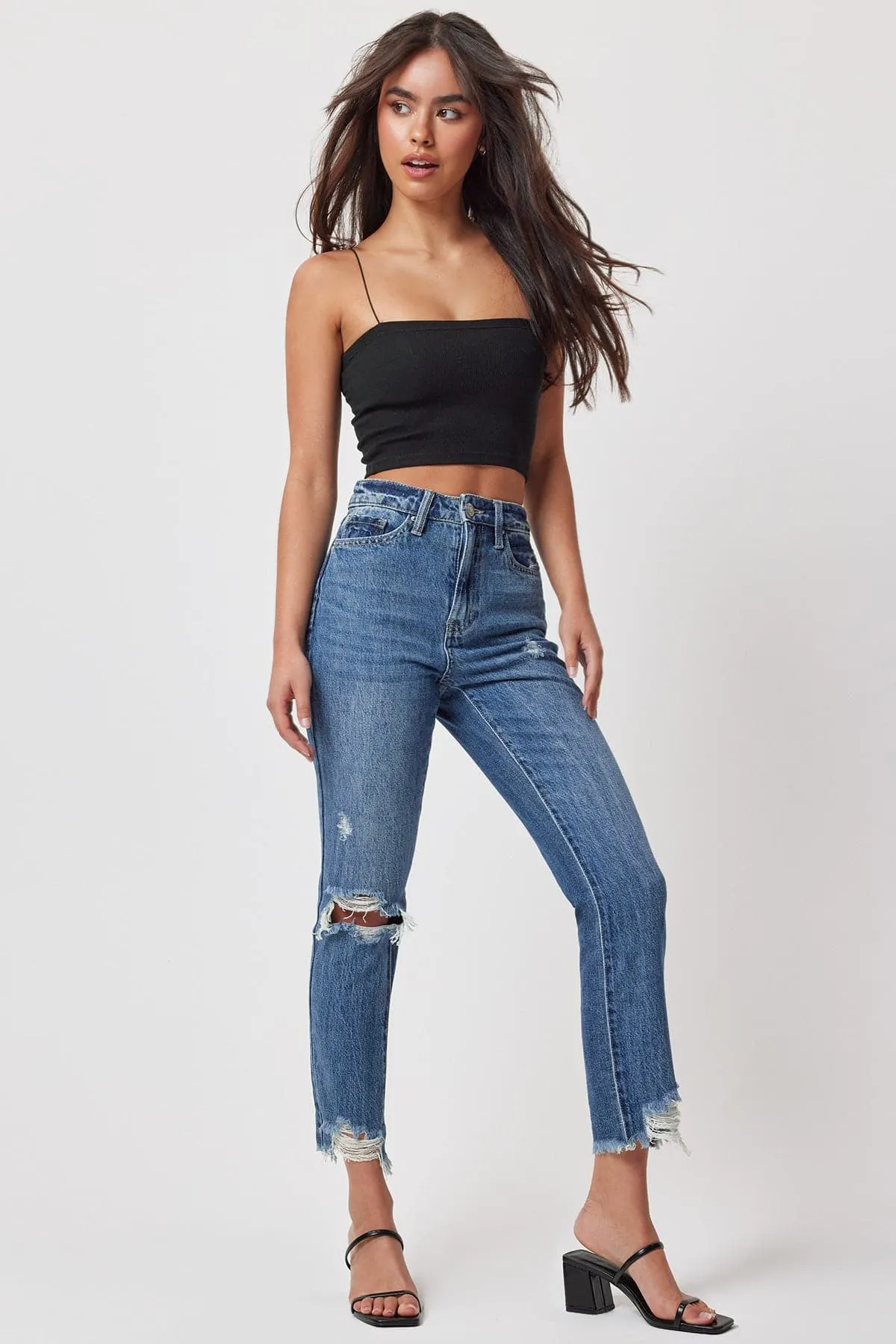 Women's Dream Cropped Frayed Slim Straight Jeans