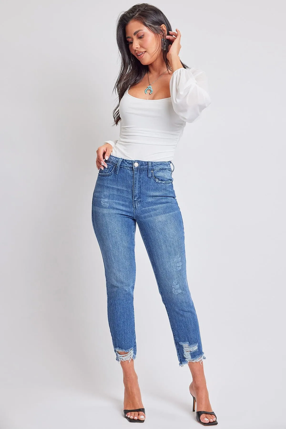 Women's Dream Cropped Frayed Slim Straight Jeans