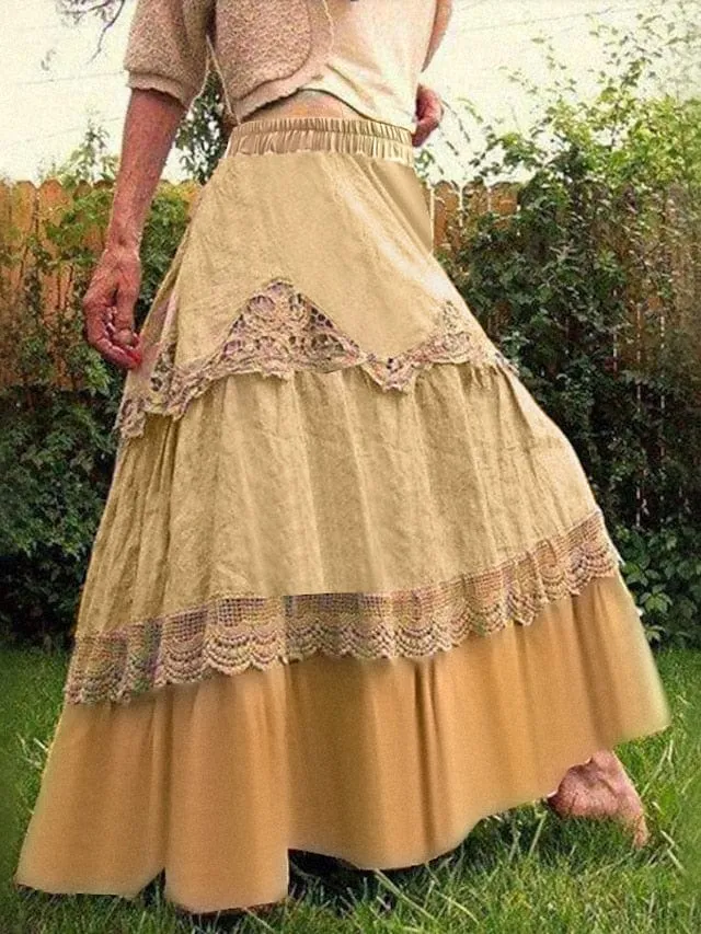 Women's Ruffle Layered Maxi Swing Skirt